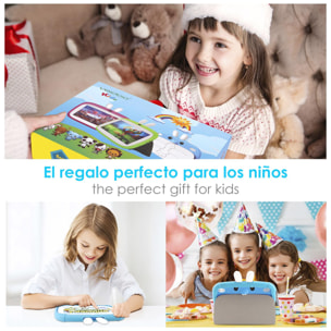 A133 Tablet WiFi per bambini. Sistema operativo Android 11. Schermo da 7'' 1024x600px. ARM Cortex™ A53 quad-core. 2 GB di RAM + 32 GB. Doppia fotocamera.