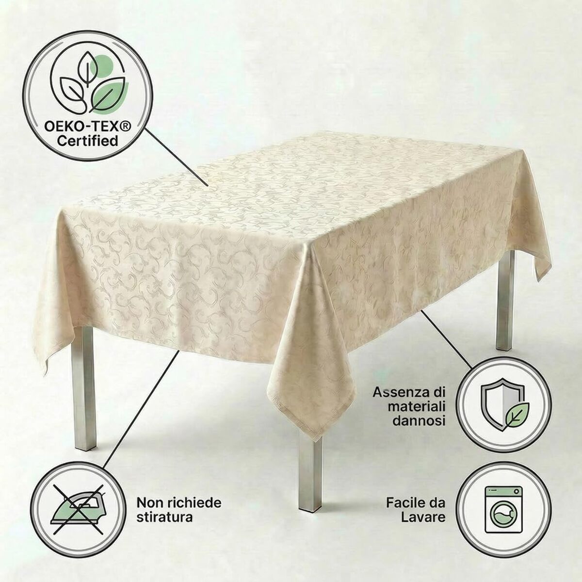 Tovaglia antimacchia impermeabile in poliestere resistente, ideale per uso quotidiano e occasioni, protegge da liquidi e sporco, facile da pulire, pratica e durevole, design elegante per cucina e sala da pranzo