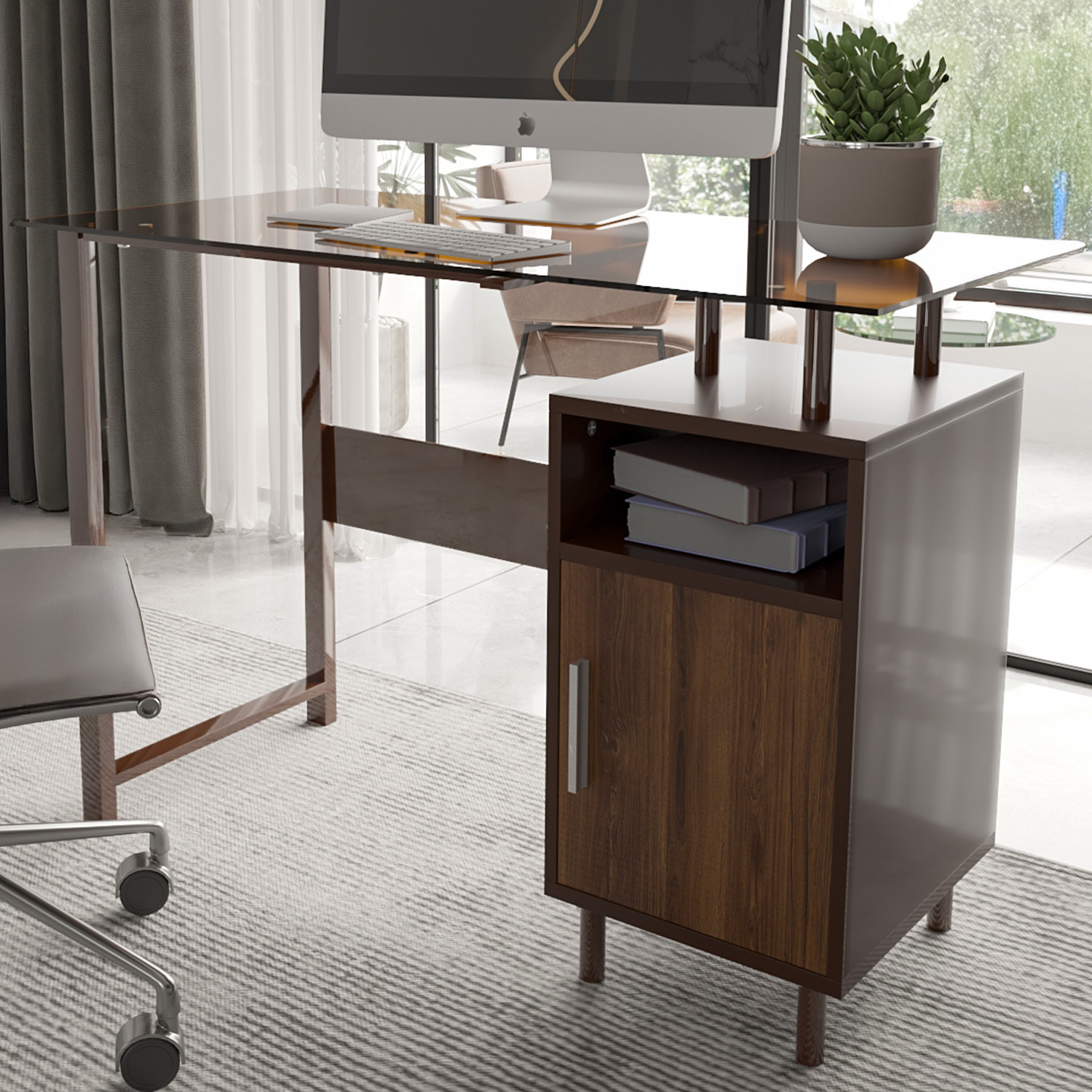 Scrivania Con Ripiano Lucido Vetro Con 2 Scomparti Scrittoio Mobile Computer Desk Ufficio Studio Cameretta Soggiorno Sala Pranzo 110x76.5x55 cm Rovere
