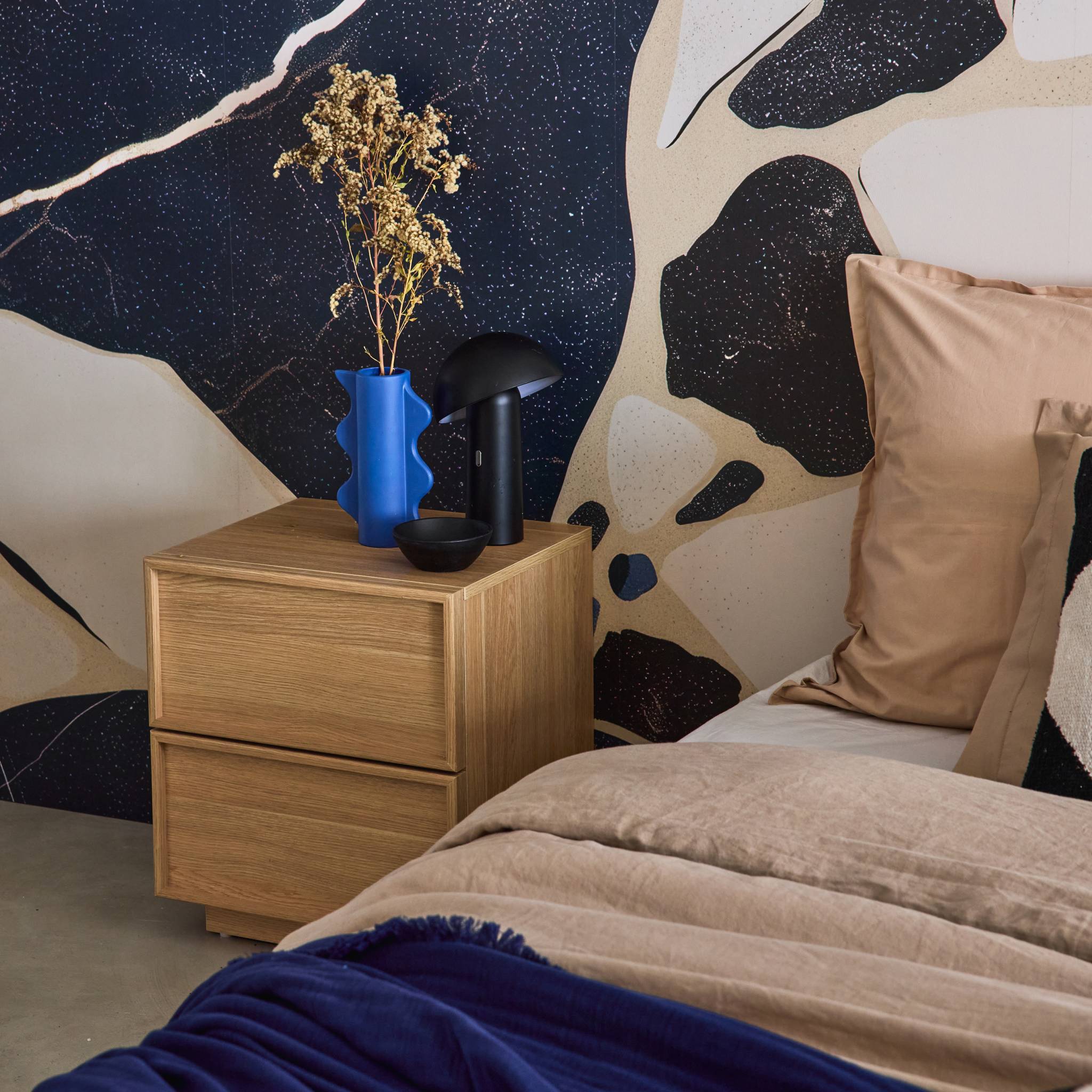 Table de chevet effet bois 2 tiroirs naturel L 42 x P 38 x H 48cm - Kuba