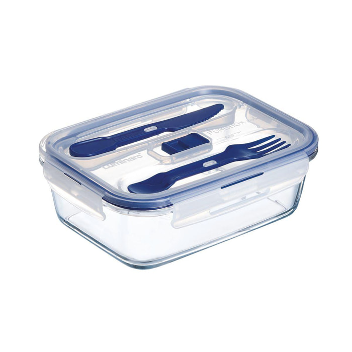 Lunch Box rectangle 122cL Pure Box Active - Luminarc - verre trempé extra résistant et hermétique + couverts