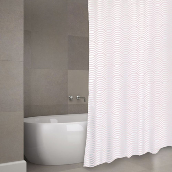 MSV Rideau de douche Polyester WAVE 180x200cm QUALITE PREMIUM Rose Pastel - Anneaux inclus