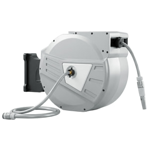 Dévidoir mural enrouleur automatique pivotant 180° tuyau 40 + 2 m avec lance arrosage 2 modes support mural intégré gris clair