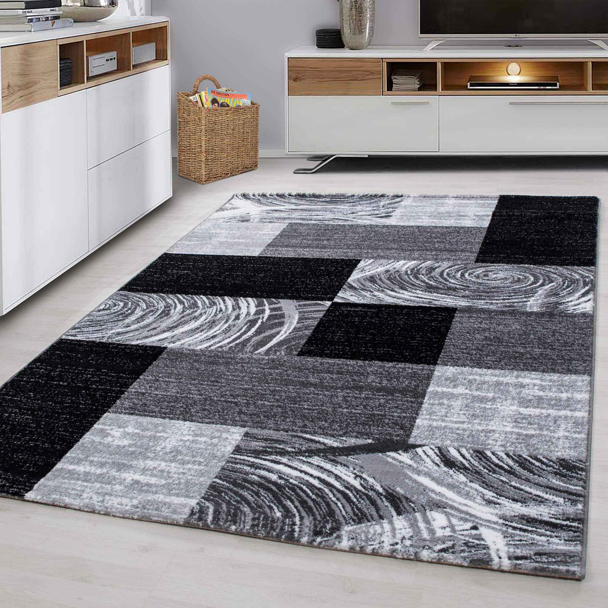 PARMA - Tapis à poils ras à motif géométrique noir - PAR9220NOI