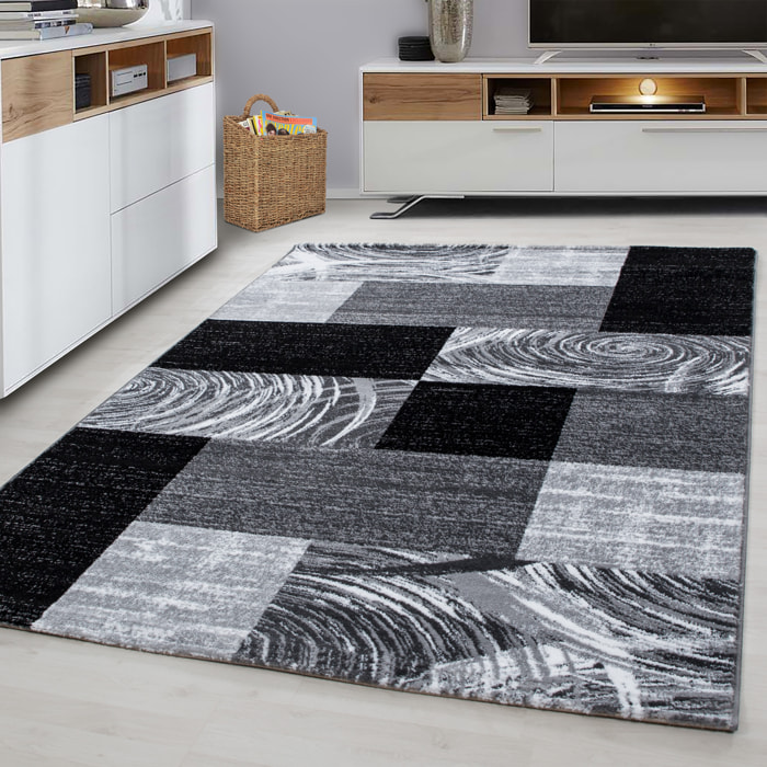 PARMA - Tapis à poils ras à motif géométrique noir - PAR9220NOI