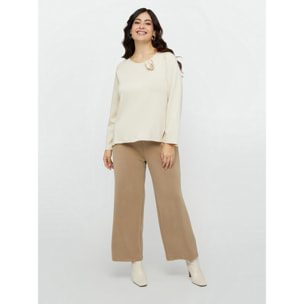 Fiorella Rubino - Pantalones cropped soft touch con cinturón de tela - Beige