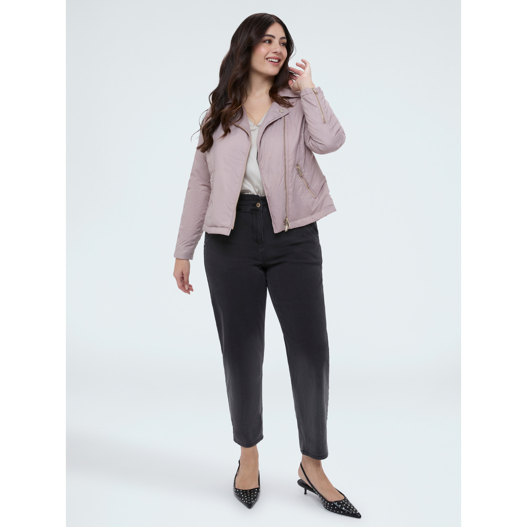 Fiorella Rubino - Piumino biker con chiusura asimmetrica - Rosa