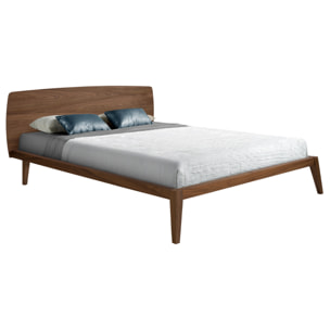 Cama de matrimonio con un cabecero y estructura en madera chapada en nogal natural 181x210x84cm