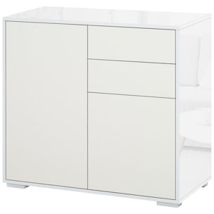 Aparador para Cocina con 2 Puertas 2 Cajones Marco de Blanco Brillante Estante Ajustable Apertura a Presión Armario de Almacenamiento para Dormitorio Salón 79x36x74 cm Blanco