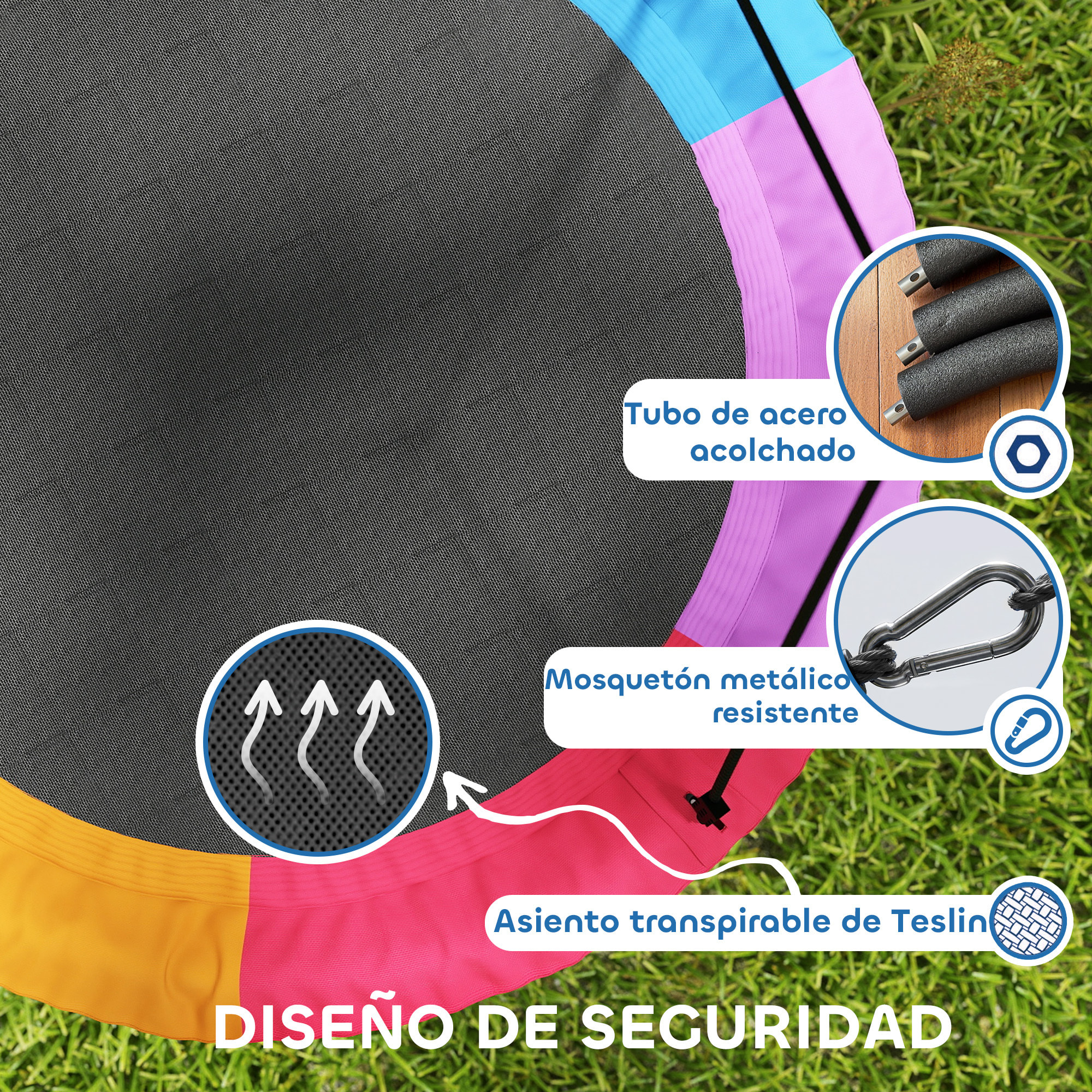 Columpio Nido Infantil, Ø120 cm, Altura Ajustable, Columpio Redondo para Bebés para Árbol, Carga 300 kg, para Interior y Exterior, para 4 Niños de 3 a 8 Años, Multicolor