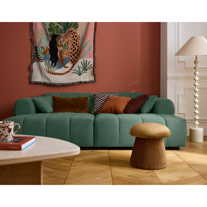 Ray - canapé droit 4 places avec double méridienne - assise profonde - en tissu texturé - Vert sauge