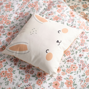 Coussin imprimé animalier coton FUNNY LAPIN rose