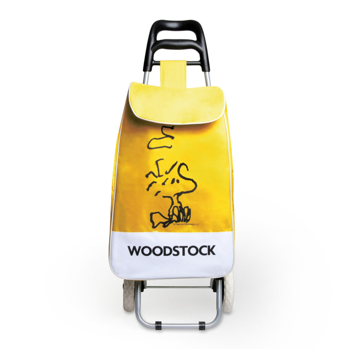 Carrello portaspesa Excelsa Peanuts, capacità 38 L, sacca removibile idrorepellente, decoro Woodstock giallo