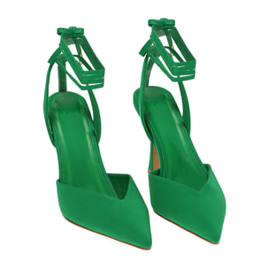 Décolleté slingback verdi in lycra, tacco 9,5 cm