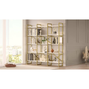 Libreria Dpezzott, Scaffale da ufficio, Mobile portalibri, Biblioteca, 170x30h175 cm, Bianco e Oro