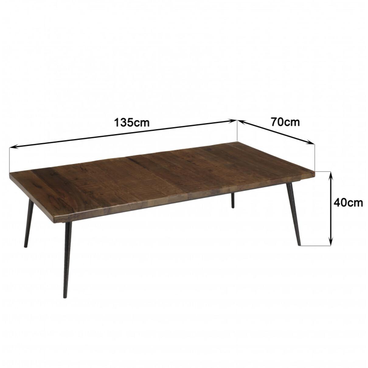 KIARA - Table basse rect. 135x70cm bois recyclé pieds métal