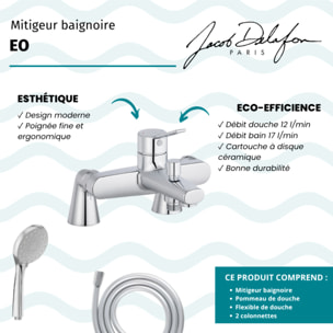 Mitigeur baignoire Eo + pommeau de douche Awaken + flexible de douche lisse + colonnettes