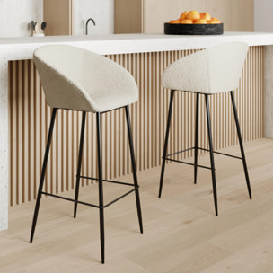 Lot de 2 chaises de bar effet laine bouclette blanche 75 cm - Marquise
