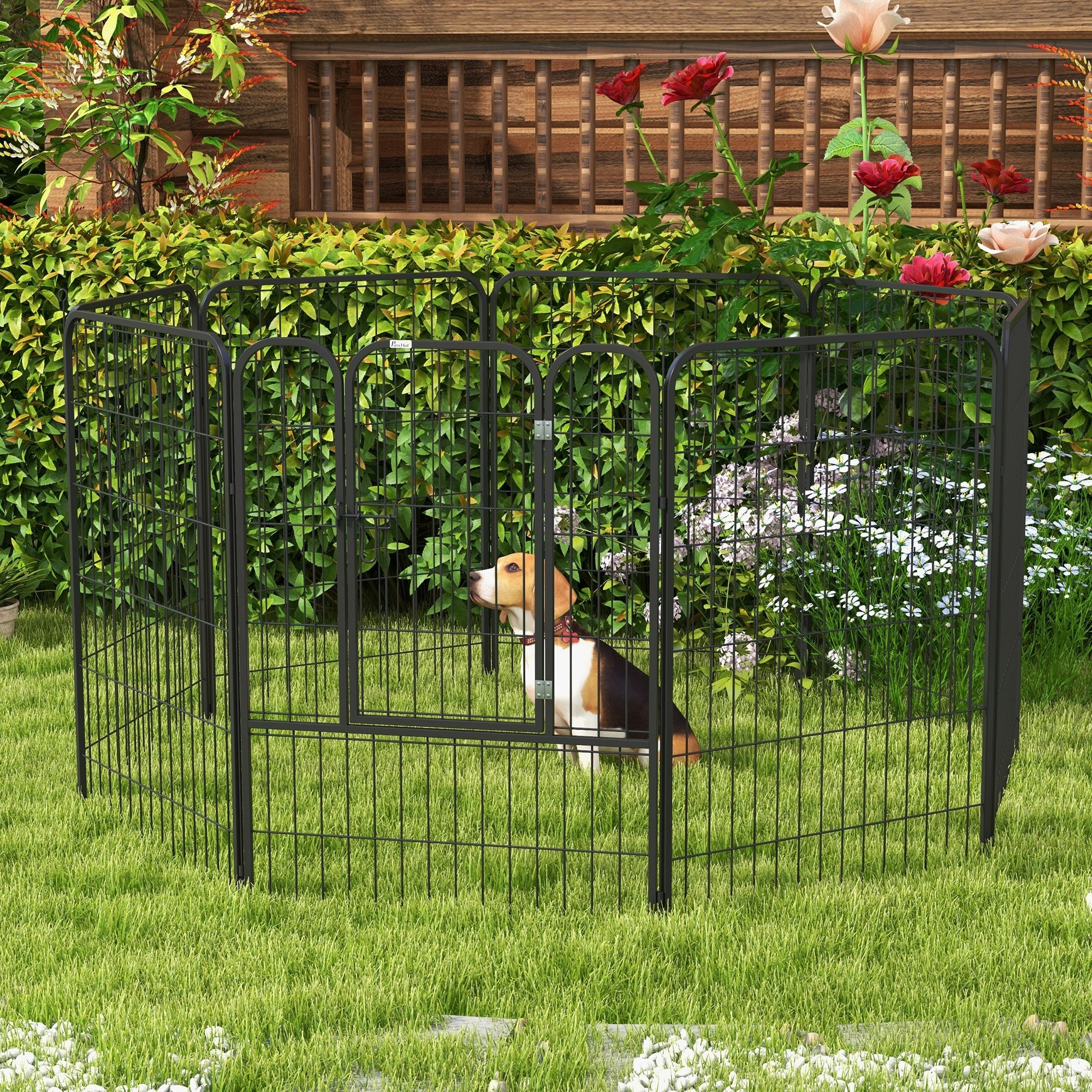 Parque para Mascotas Perros 8 Vallas 79x100 cm Corral Plegable con Puerta y Doble Pestillo Paneles Metálicos Cerca de Entrenamiento Negro