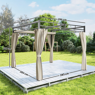 Pérgola de Jardín 3x3 m con Techo Retráctil y 4 Cortinas, Cenador de Jardín con Protección UV30+, Impermeable, Estructura Metálica, Pabellón para Patio, Terraza, Exterior, Beige
