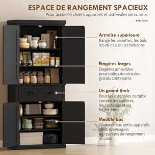 Buffet haut multi-rangement - 4 portes, grand tiroir - dim. 76L x 40l x 183H cm - noir
