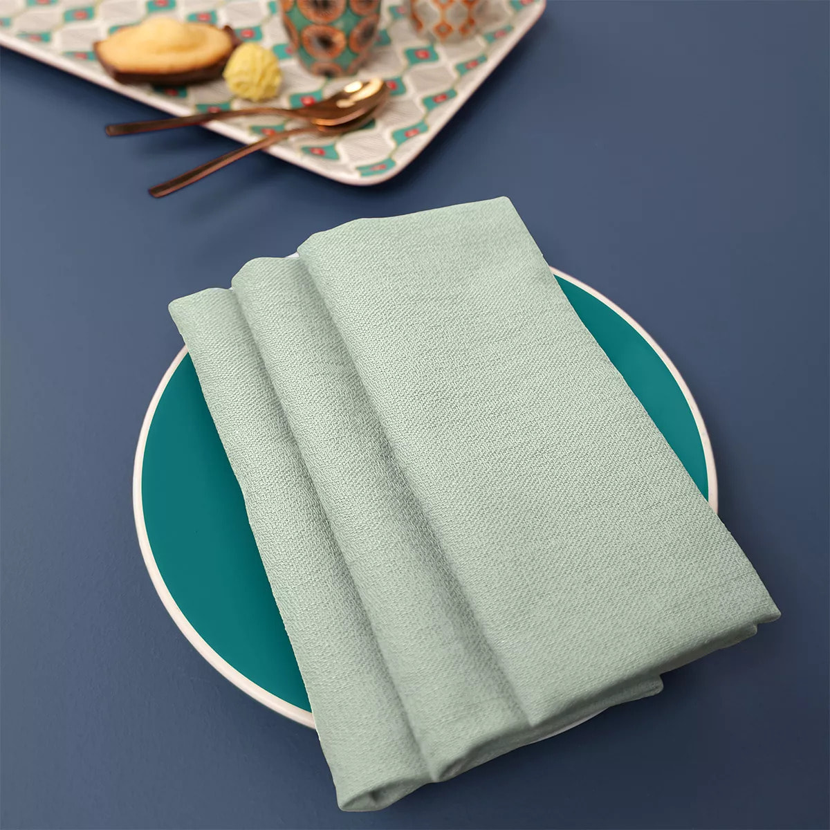 Serviette pur coton motif jacquard vert Bastide celadon