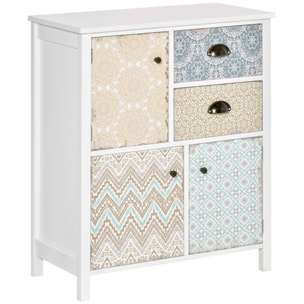 Cómoda con 2 Cajones Cómoda para Dormitorio Estilo Bohemio con 3 Compartimentos Diseño Anti-vuelco para Salón Pasillo 68x34x80 cm Blanco