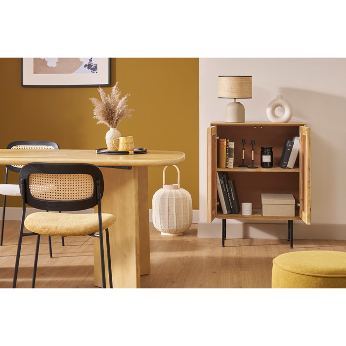 Buffet en bois manguier massif gravé et métal noir 2 portes L70 cm AGRA