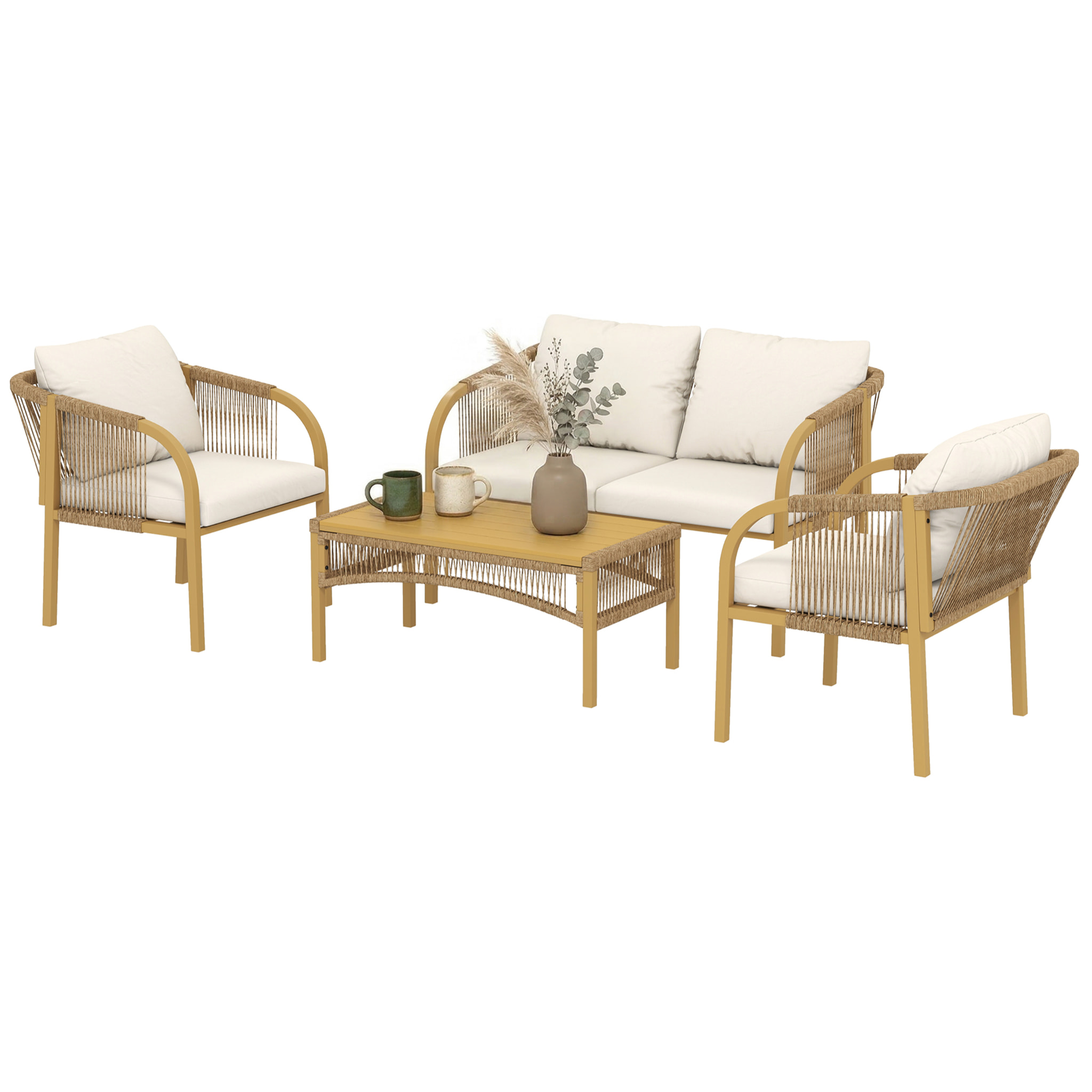 Salon de jardin colonial 4 places kaki beige