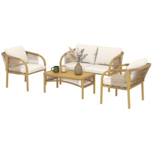 Salon de jardin colonial 4 places kaki beige