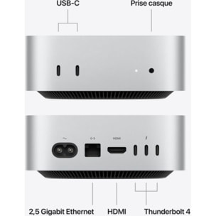 Ordinateur Apple MAC Mini Puce M6 CPU 12 / GPU 12 coeurs / Mémoire RAM 16Go Stockage 256Go SSD Argent