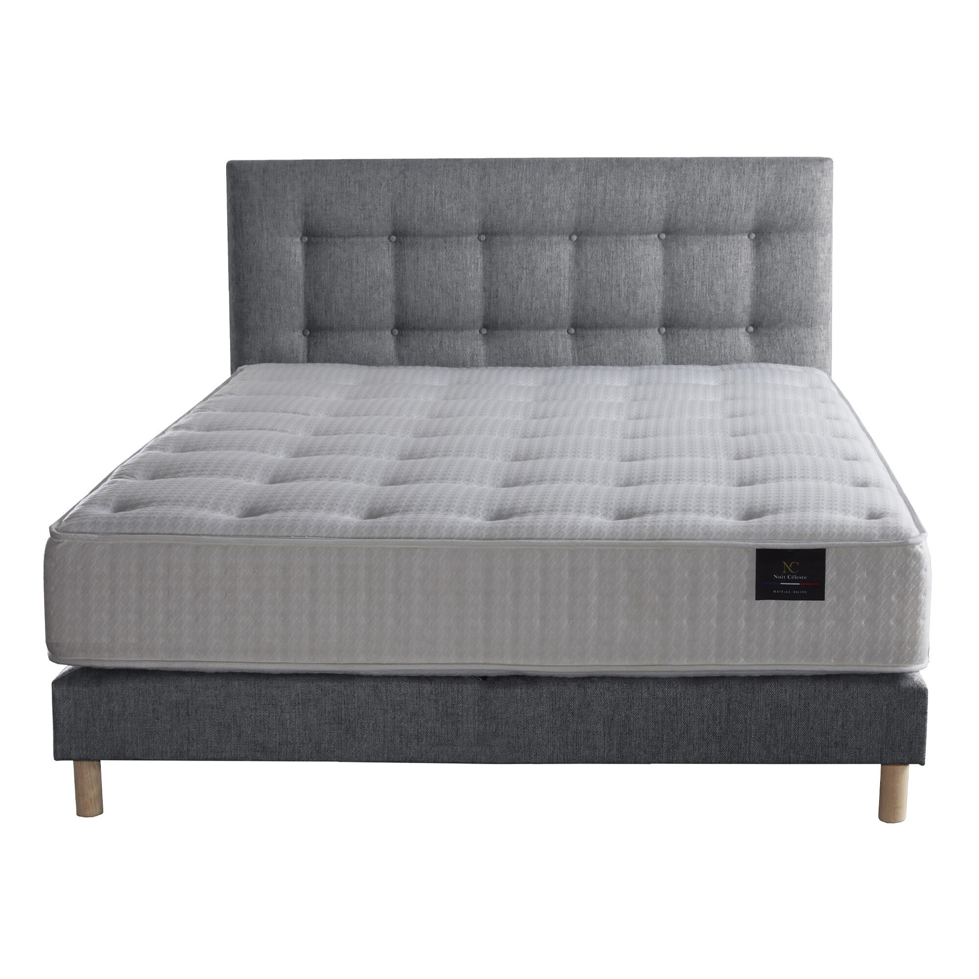 Ensemble Hécate 2 + tête de lit capitonnée - Matelas ressorts ensachés Mémoire de forme