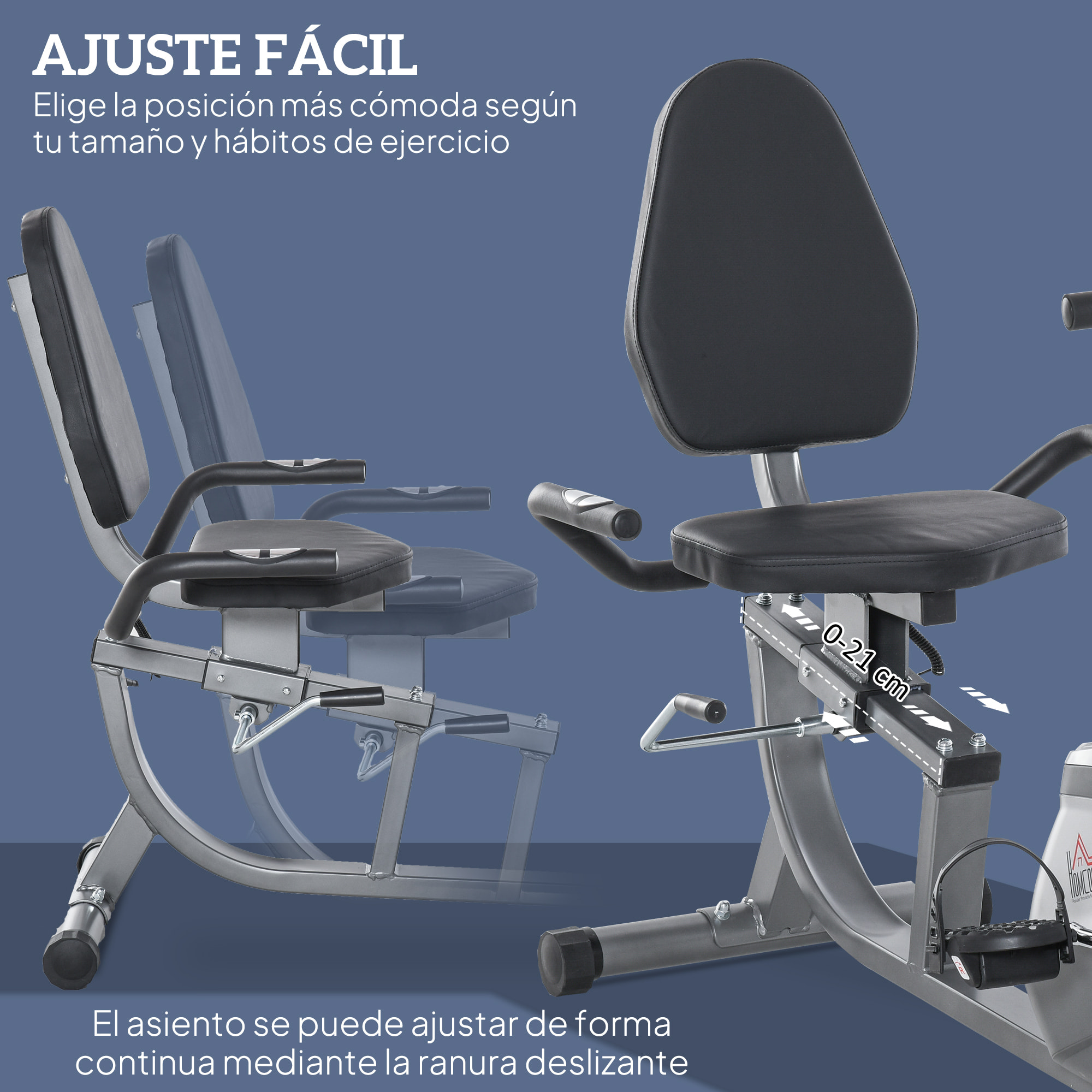 Bicicleta Estática con Respaldo, 8 Niveles Resistencia Magnética, Bicicleta Estática para Casa, con Volante, Asiento Ajustable, Monitor LCD, Pulsómetro, Soporte de Teléfono y Ruedas, Gris