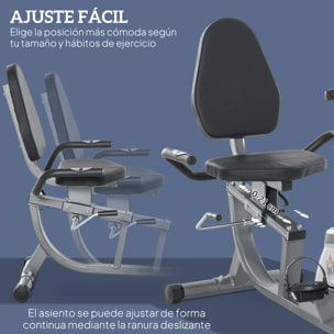 Bicicleta Estática con Respaldo, 8 Niveles Resistencia Magnética, Bicicleta Estática para Casa, con Volante, Asiento Ajustable, Monitor LCD, Pulsómetro, Soporte de Teléfono y Ruedas, Gris