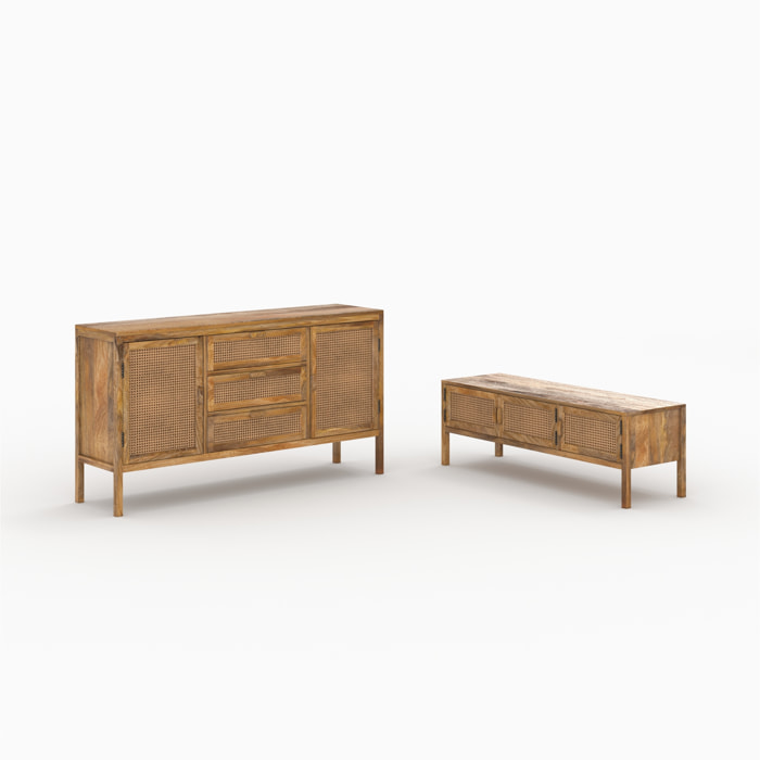Ensemble buffet et meuble TV en bois - Tiki