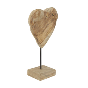 Sculpture Artisanale Cœur en Bois de Teck Massif H. 39 cm - BAKOU