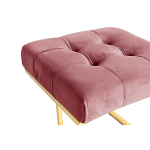 Pouf quadrato Rarity in velluto rosa antico e acciaio oro