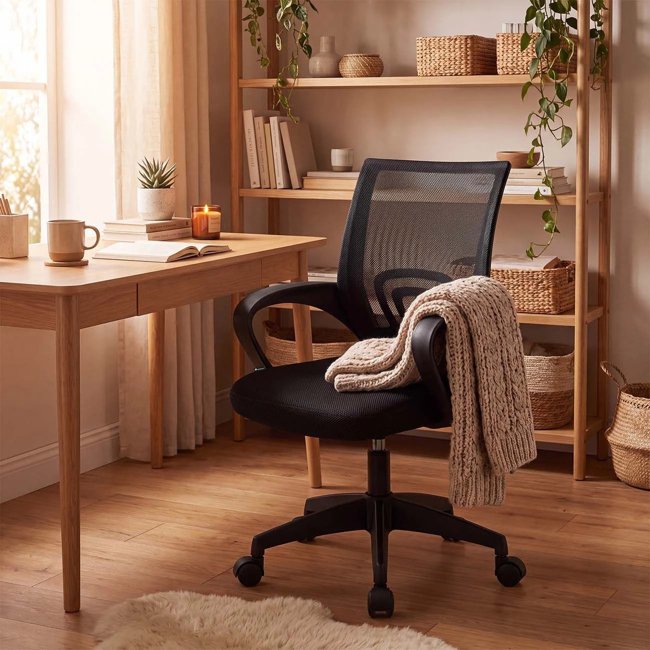 Silla de escritorio con respaldo transpirable en negro 84-94 cm Nika Negro
