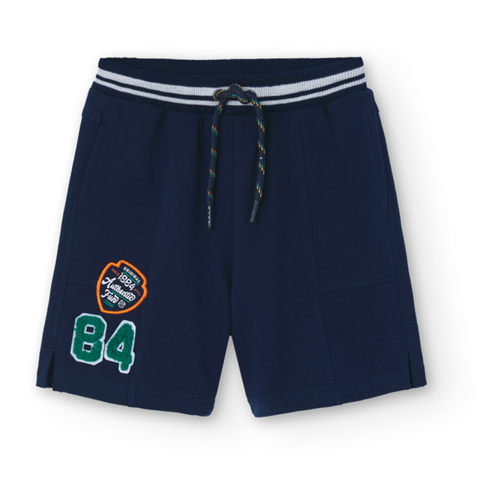 Bermudas niÃ±o, felpa, estampado, azul marino