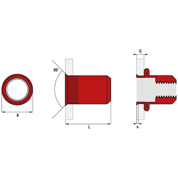 Boîte 500 Écrous crantés tête réduite 90° SCELL IT acier zingué ØM5 - L.11.5 mm Øperç.7 mm - TCR0530