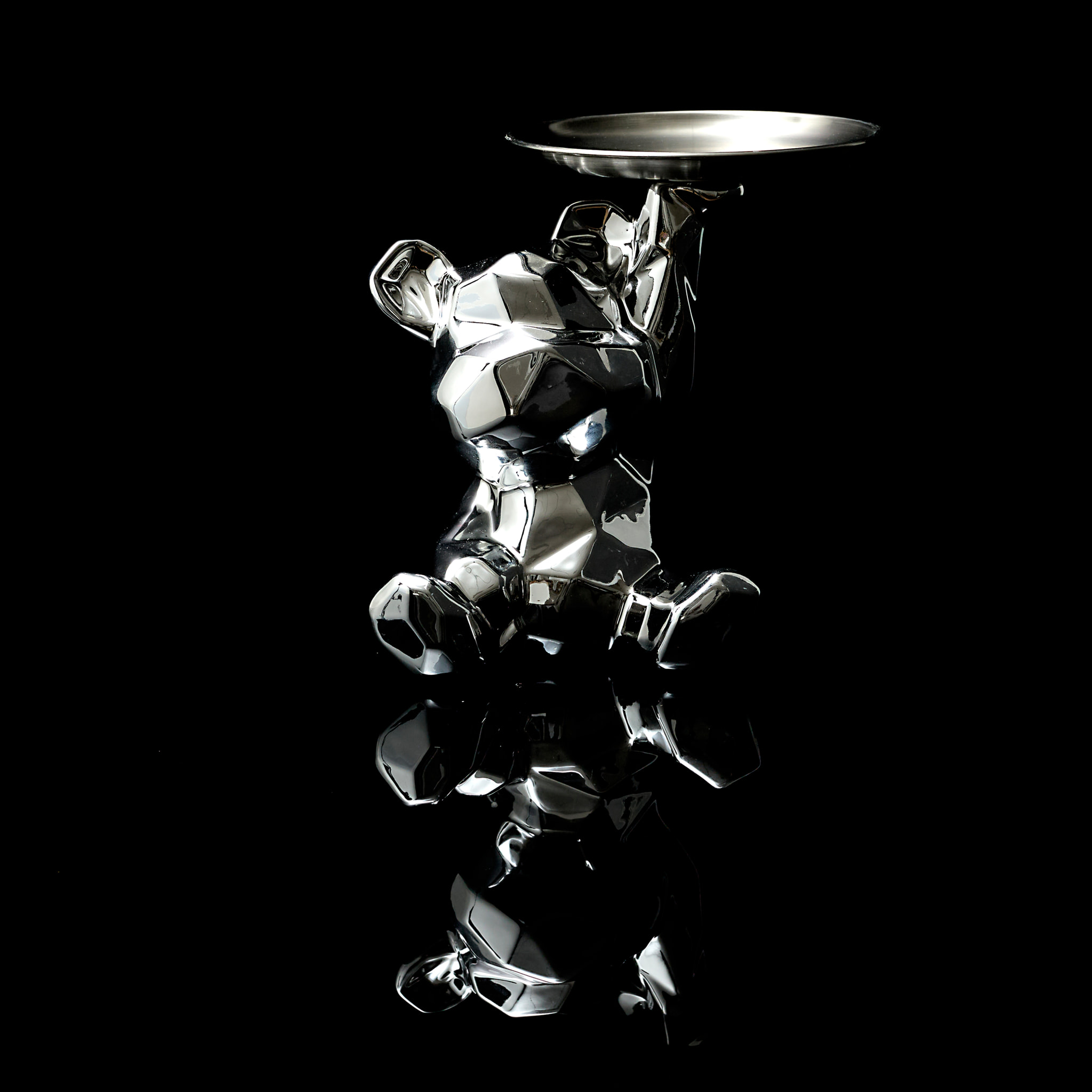 Statue Ourson Vide Poche Argent H12cm