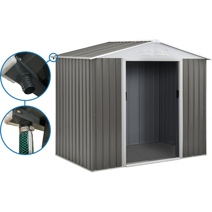 Abri jardin métal "Dallas"  - 5,29 m² avec gouttière - Taupe