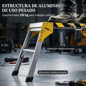 Banco de Trabajo Plegable de Aluminio, Mesa de Taller con Asa, Antideslizante, Tiras Reflectantes, Carga 150 kg, 110x32x50 cm, Negro