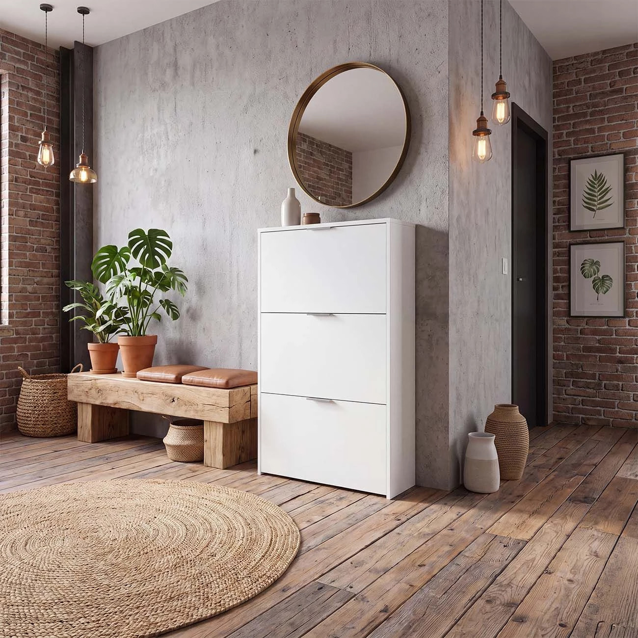 Zapatero de 3 puertas abatibles en blanco artik 60x113 cm Remi Blanco Artik (Blanco Mate)