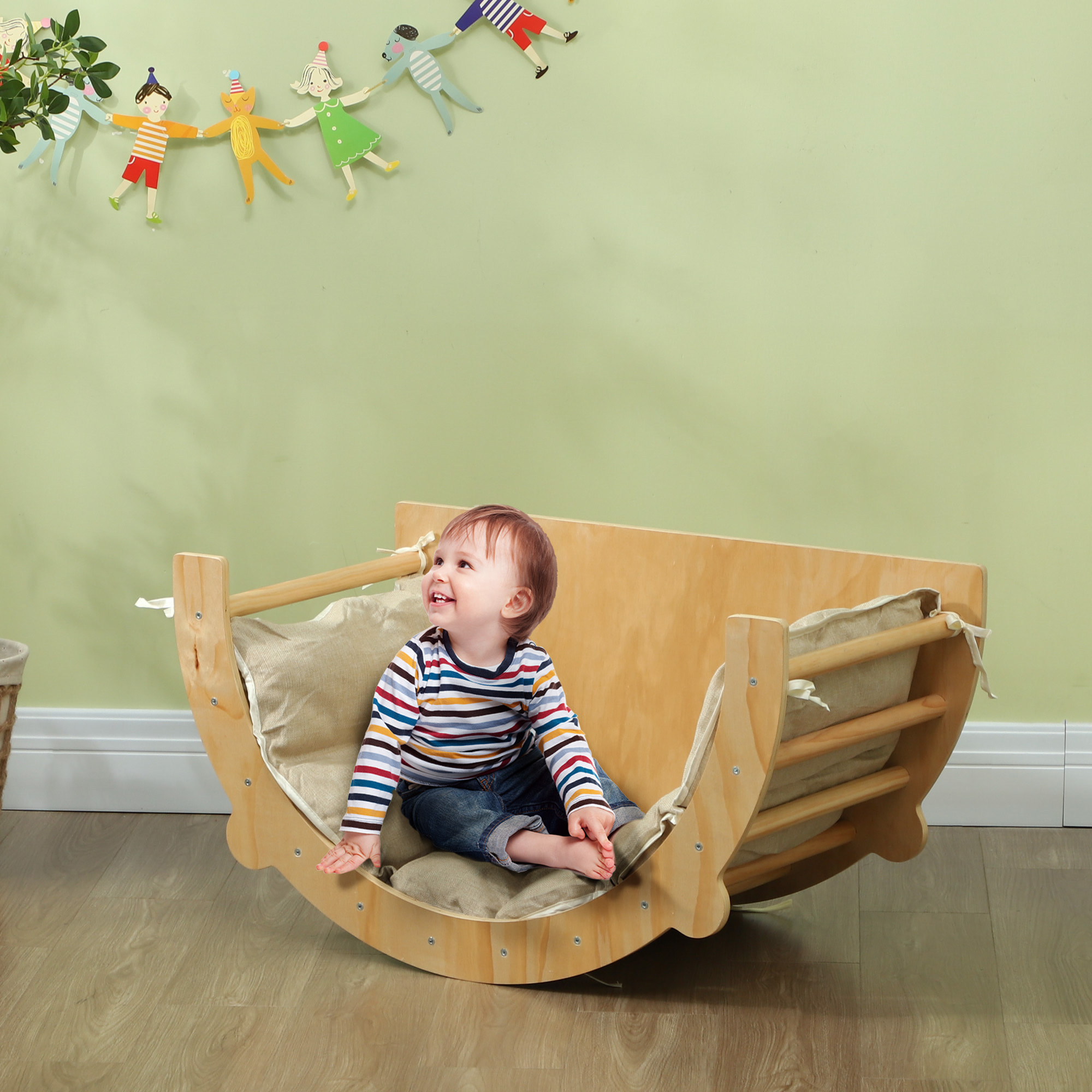 Ensemble d'escalade en bois 3 en 1 - arche, bascule, table - coussin inclus - panneaux bois pin