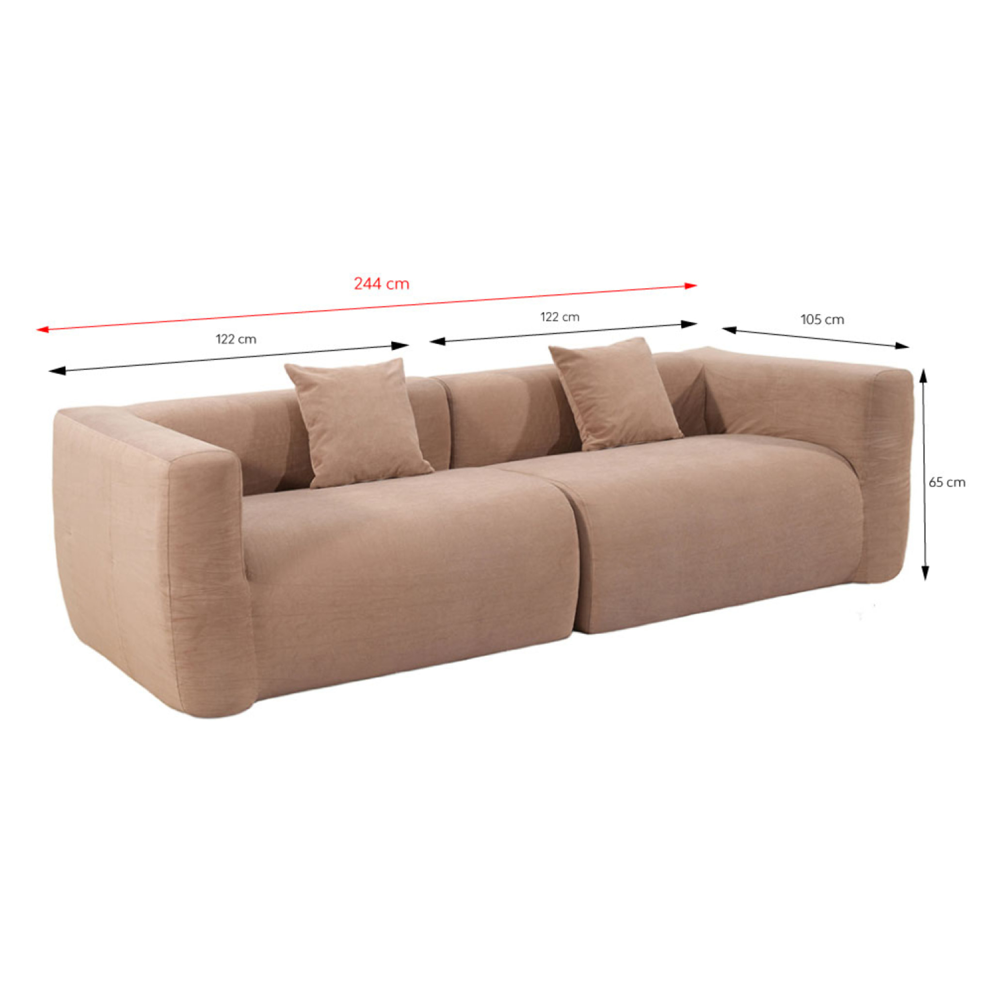 Canapé compressé 4 places en tissu effet laine texturée taupe JUMBO