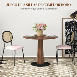 Pack de 2 Sillas de Comedor Sillas de Cocina con Respaldo de Ratán Sintético y Marco de Acero para Salón 44x54x87 cm Rosa y Negro