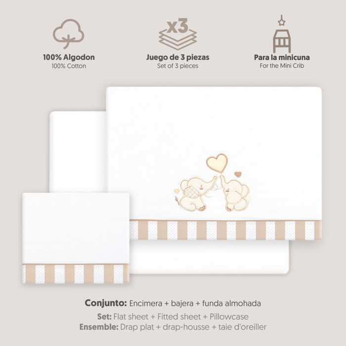 Triptico Minicuna Parejita Elefante Bco/Beig