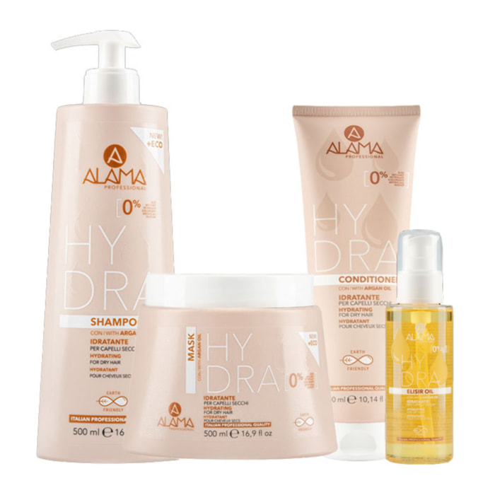 ALAMA Professional Kit Hydra Shampoo 500ml + Mask 500ml + Conditioner 300ml + Oil 100ml