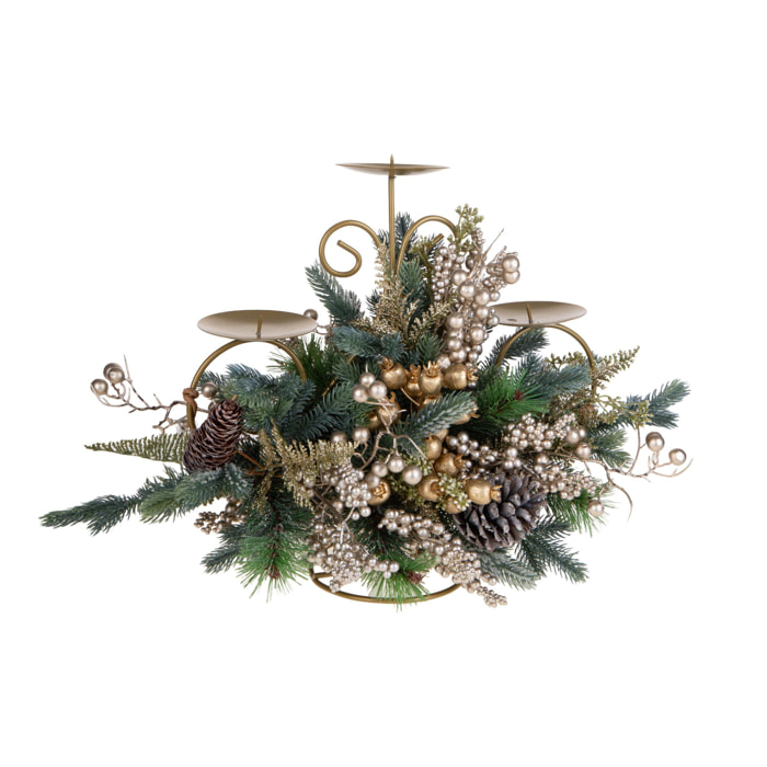 Portacandele con ilex e pigne - Pezzi 1 - ORO - Bianchi Dino SpA